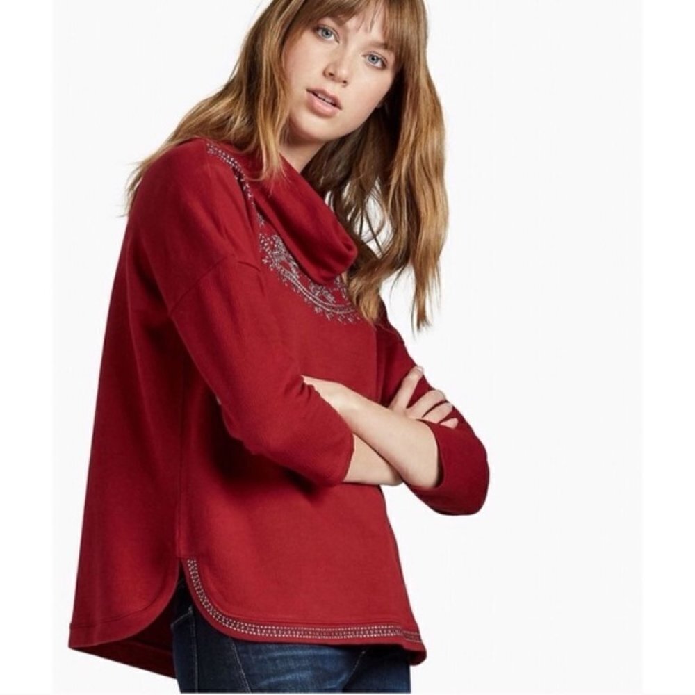 Lucky Brand Cowl Neck Red 3/4 Sleeve Sweater Small